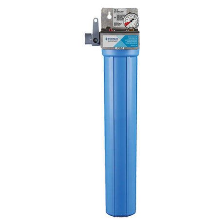 Blue cylindrical water filter housing with pressure gauge for Everpure FXI Water Filtration