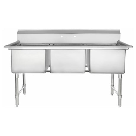 Heavy duty Empura Stainless EHD31818 three-compartment sink with backsplash and legs