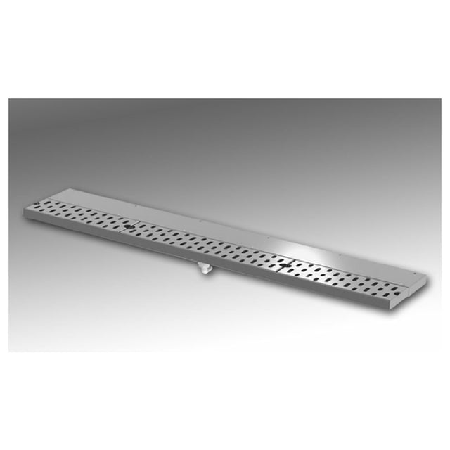 Stainless steel linear shower drain with perforated grate for Perlick drink rail drainer