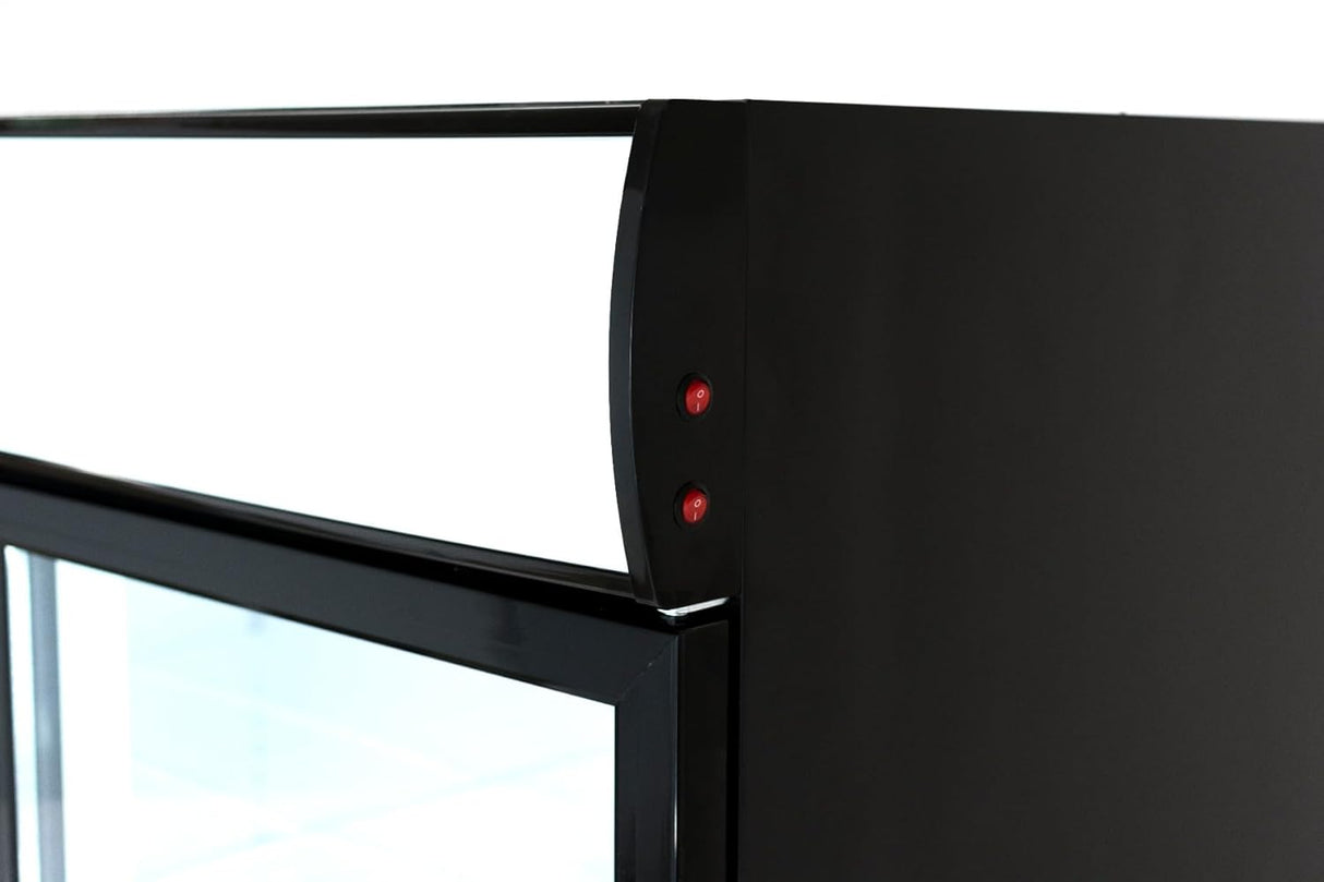 Empura 52" Black Swing Glass 2 Door Merchandiser Refrigerator with ClearKeeper™ Glass, 48 Cu. Ft., LED Lighting, 8 Adjustable Shelves