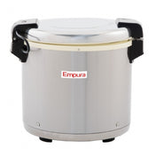 Stainless steel Empura 50 Cup Commercial Rice Warmer with black handles and sealed lid