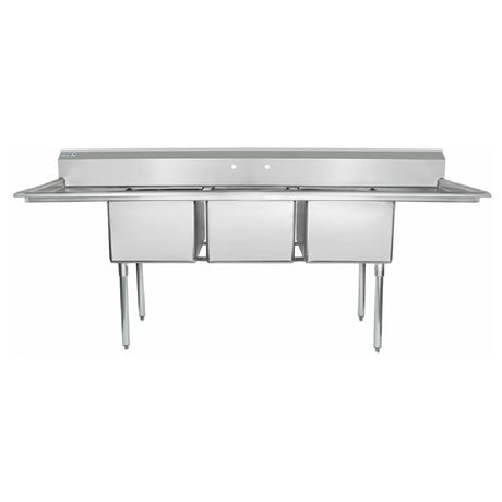 Stainless steel three-compartment commercial sink with drainboards, Empura Stainless ESD31818LR18