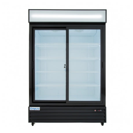 Commercial black sliding glass door refrigerator by Empura Refrigeration ESM-50B