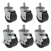 Set of six Hoshizaki HS-3547 black swivel caster wheels with threaded stems