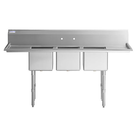 Empura Stainless EHD31515LR15 heavy-duty stainless steel three-compartment sink with drainboards