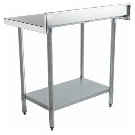 Stainless steel prep table with two tiers and raised back edge for Empura Standard Duty work