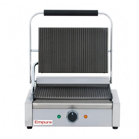 Empura Stainless E-SG-811E Single Grooved Commercial Panini Sandwich Grill with ribbed plates