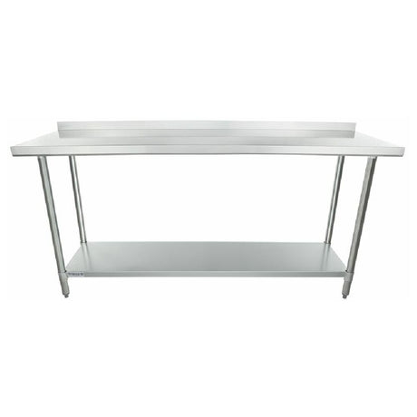 Stainless steel work table with backsplash and lower shelf, Empura EWT2B2496 Economy Work Table