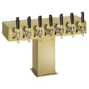T-shaped brass draft beer tower with seven faucets for perfect tee draft dispensing
