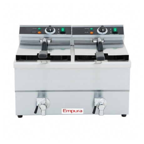 Empura Stainless E-DF-12L/2 heavy duty dual tank electric countertop fryer with temperature controls