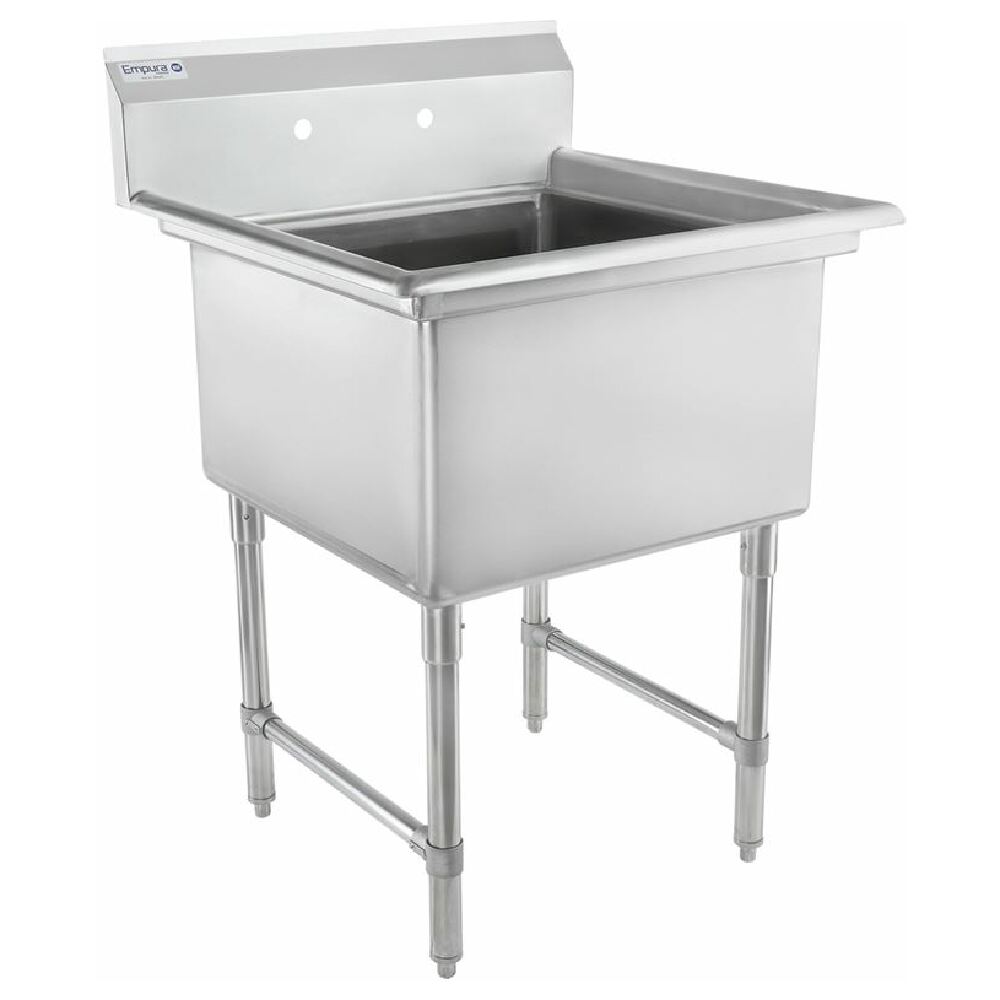 Empura Stainless EHD12424 Sink featuring a stainless steel commercial design with legs and backsplash