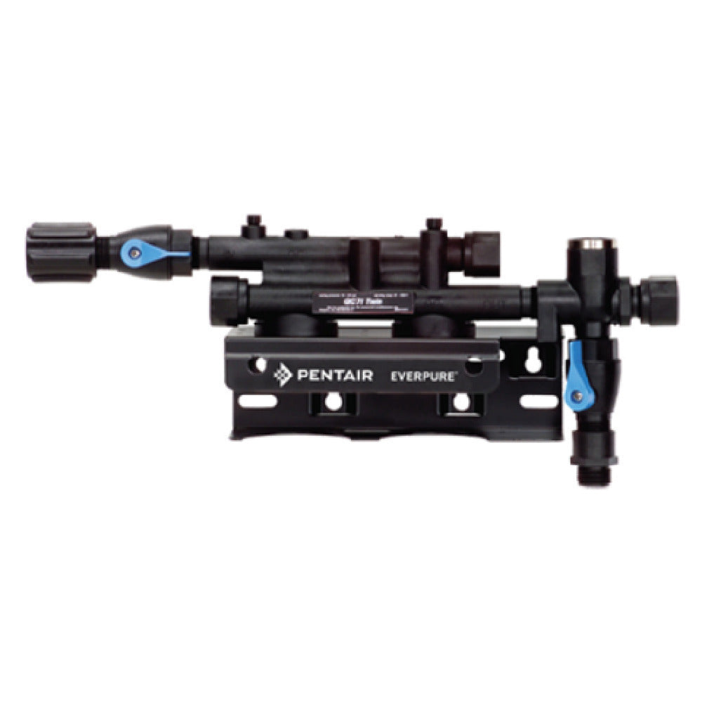 Black camera mounting bracket with blue adjustment knobs for QC7I Twin Head Assembly