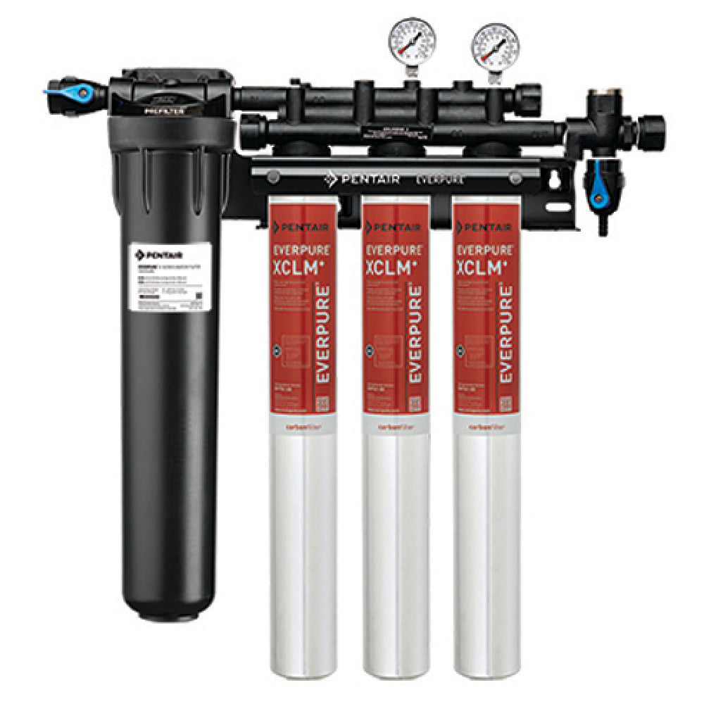 Commercial Everpure EV976123 Coldrink Fountain Filtration System with 3 red filter cartridges