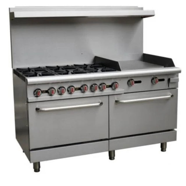 Empura Equipment EGR60-G24_LP Empura Liquid Propane 60" Wide Stainless Steel 6-Burner Gas Range With 24" 2-Burner Right Side Griddle And 2 Full Sized Standard Ovens 280000 BTU