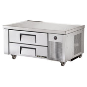 Stainless steel refrigerated chef base on wheels with two drawers for food storage