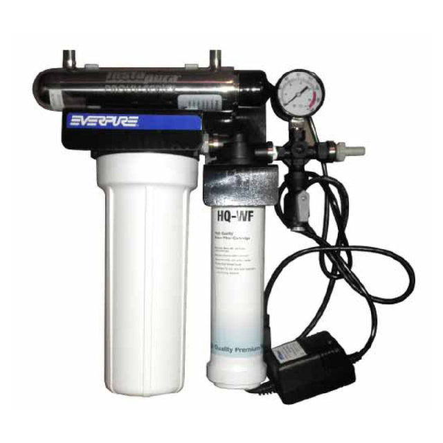 Water filtration system with dual filters and gauge, Everpure HQS Water Filtration