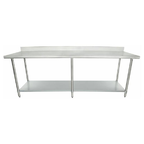 Stainless steel commercial work table with backsplash and shelf, Empura Standard Duty