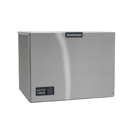 Stainless steel Scotsman MC0630MR-32 ice maker featuring a digital display and cube style