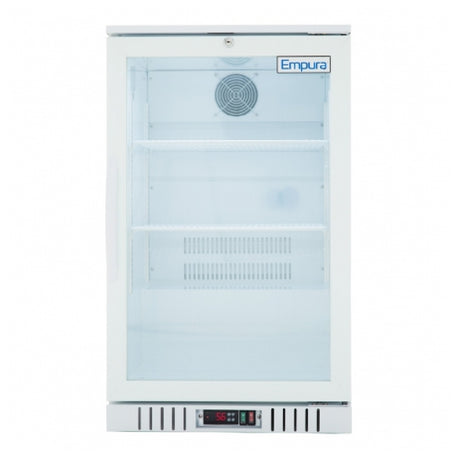 White swing glass door refrigerator with digital display for optimal merchandise visibility