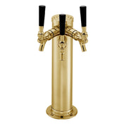 Gold-colored Perlick 4016TF draft arm with three black handles on a countertop tap tower