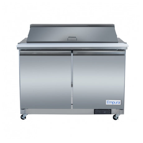 Empura Refrigeration E-KSP48M Stainless Steel Mega Top Sandwich/Salad Table Refrigerator With 2 Solid Doors