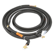 Black rubber hose with brass fittings from Hoshizaki’s 35’ pre-charged tubing kit
