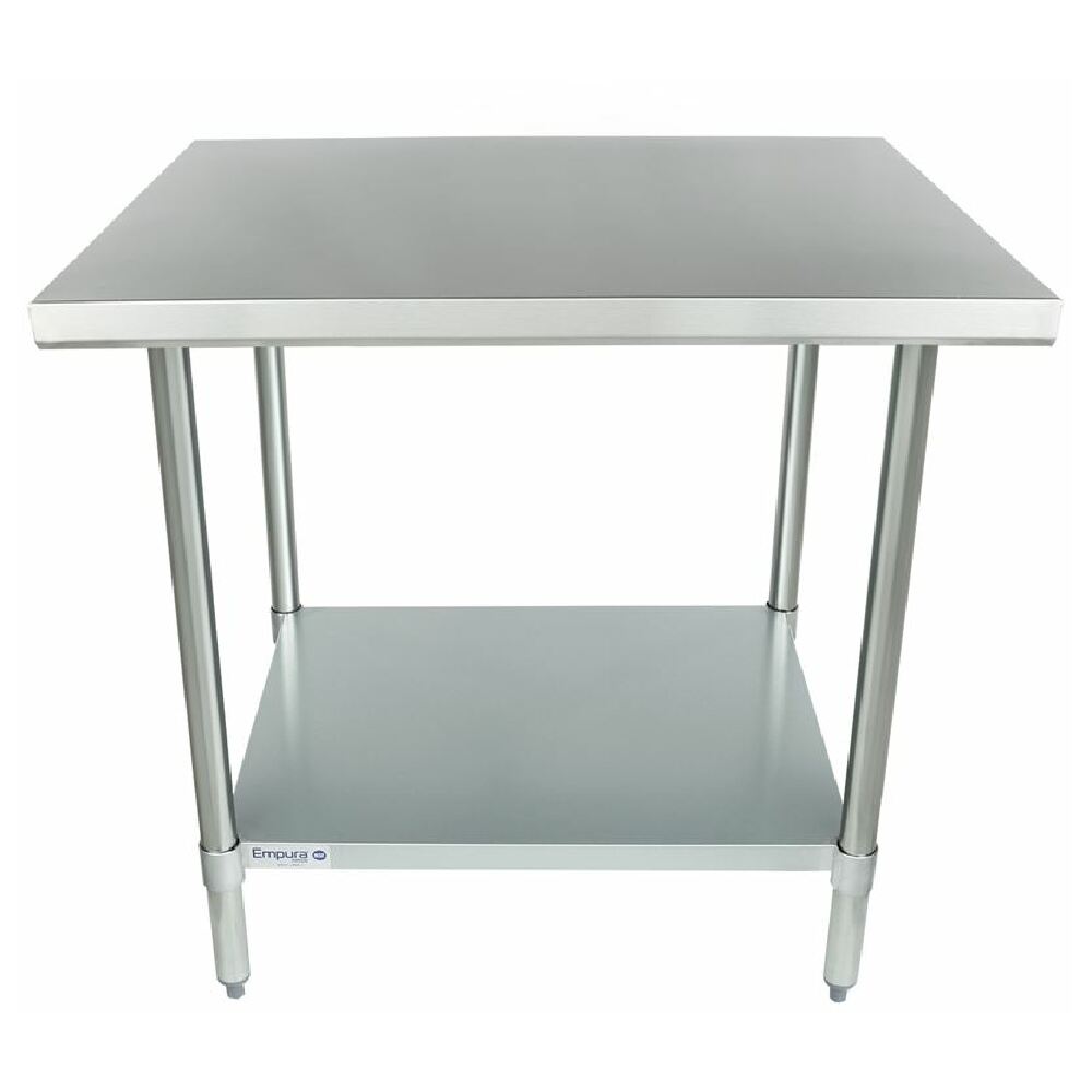 Stainless steel work table with undershelf and four legs, Empura Standard Duty design