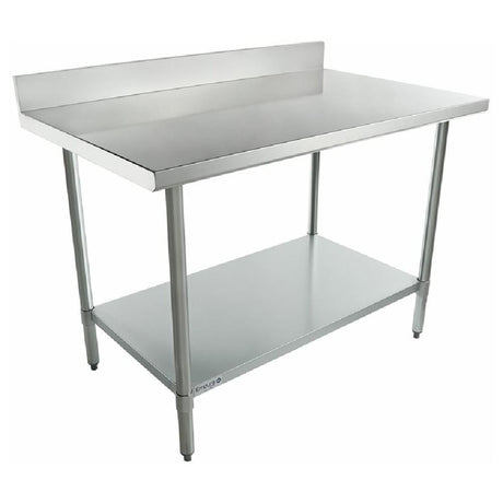 Stainless steel work table with backsplash and lower shelf, Empura Standard Duty design