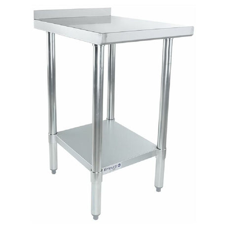 Empura FT1824E Filler Table featuring a stainless steel work table with backsplash and shelf