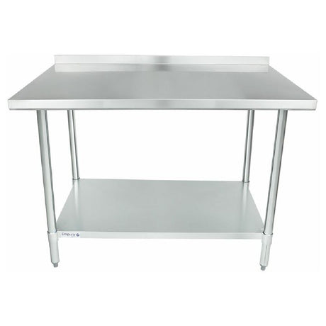 Stainless steel Empura Economy Work Table with backsplash and lower shelf, 30’’ x 48’’