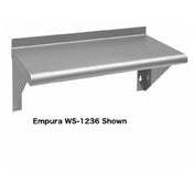 Stainless steel wall-mounted shelf with raised back edge and brackets for secure installation