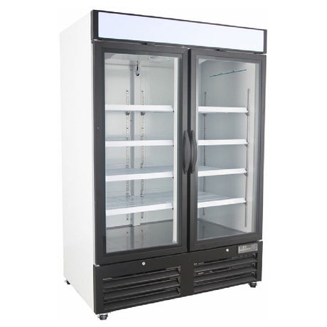 Empura Stainless E-EGM-48FW double-door commercial refrigerator with glass doors and shelving