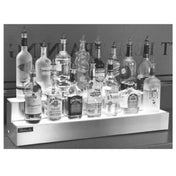 Illuminated display shelf showcasing liquor bottles in the Perlick LMD2-72L lighted merchandise display
