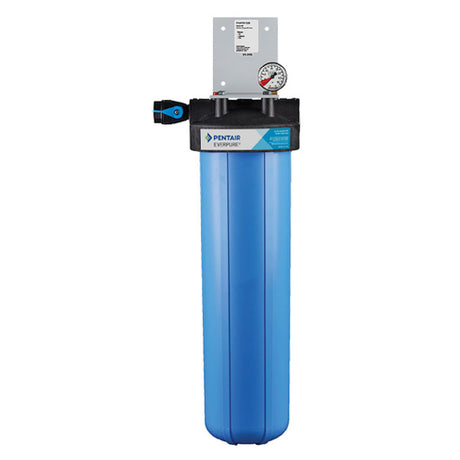 Blue cylindrical water filter housing with pressure gauge for Everpure FXAF01-12B