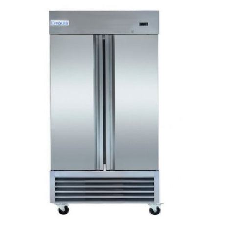 Stainless steel reach-in refrigerator with solid doors on wheels for commercial use