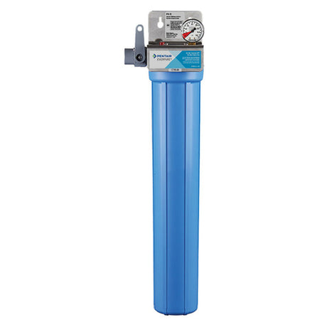 Blue cylindrical water filter housing with pressure gauge for Everpure FX-12 water filtration