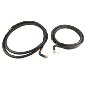 Two black rubber hoses with metal connectors in the Hoshizaki R404-5568-2 55’ pre-charged tubing kit