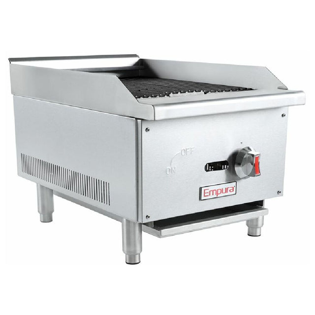 Empura Equipment ECB-16S Charbroiler Countertop Gas 16" Wide Stainless Steel 1-Burner Countertop Gas Charbroiler 30000 BTU Has A 3/4" Rear Gas Connection And Comes Standard For Natural Gas.