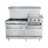 Empura Stainless EGR60-GS24/NAT Empura Natural Gas 60" Wide Stainless Steel 6-Burner Gas Range With Elevated 24" 3-Burner Right Side Griddle / Built In Salamander Broiler And 2 Full Sized Standard Ovens 302000 BTU