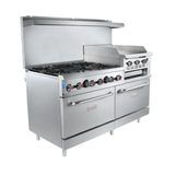 Empura Stainless EGR60-GS24/NAT Empura Natural Gas 60" Wide Stainless Steel 6-Burner Gas Range With Elevated 24" 3-Burner Right Side Griddle / Built In Salamander Broiler And 2 Full Sized Standard Ovens 302000 BTU