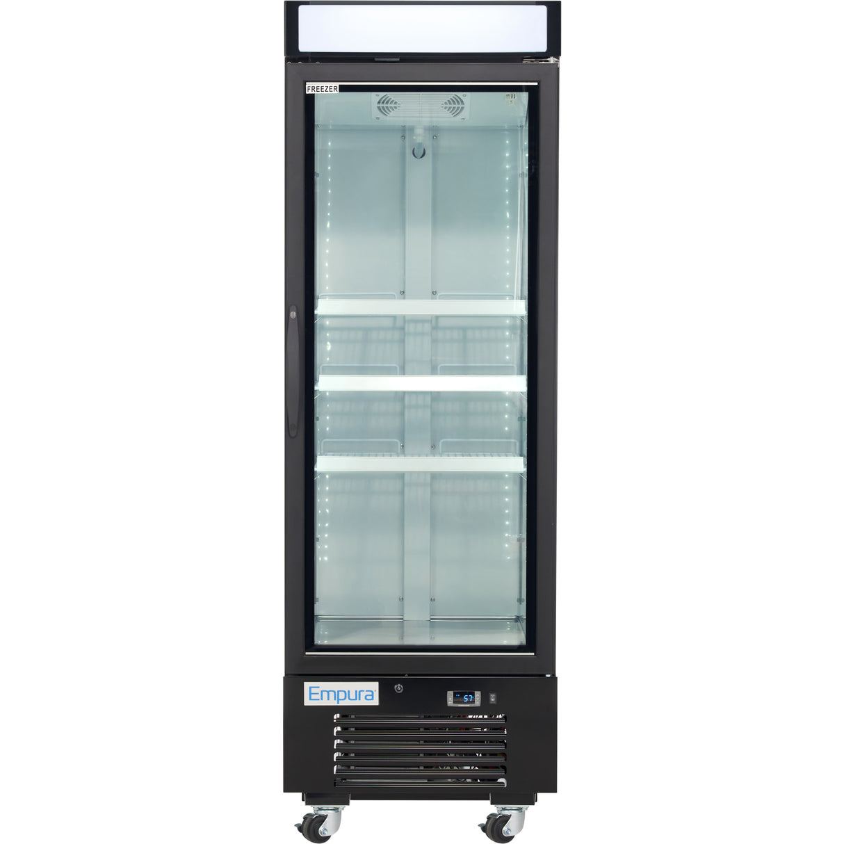 Empura 25" Black Swing Glass Door Merchandiser Freezer with ClearKeeper™ Glass, 12.6 Cu. Ft., LED Lighting, 3 Adjustable Shelves