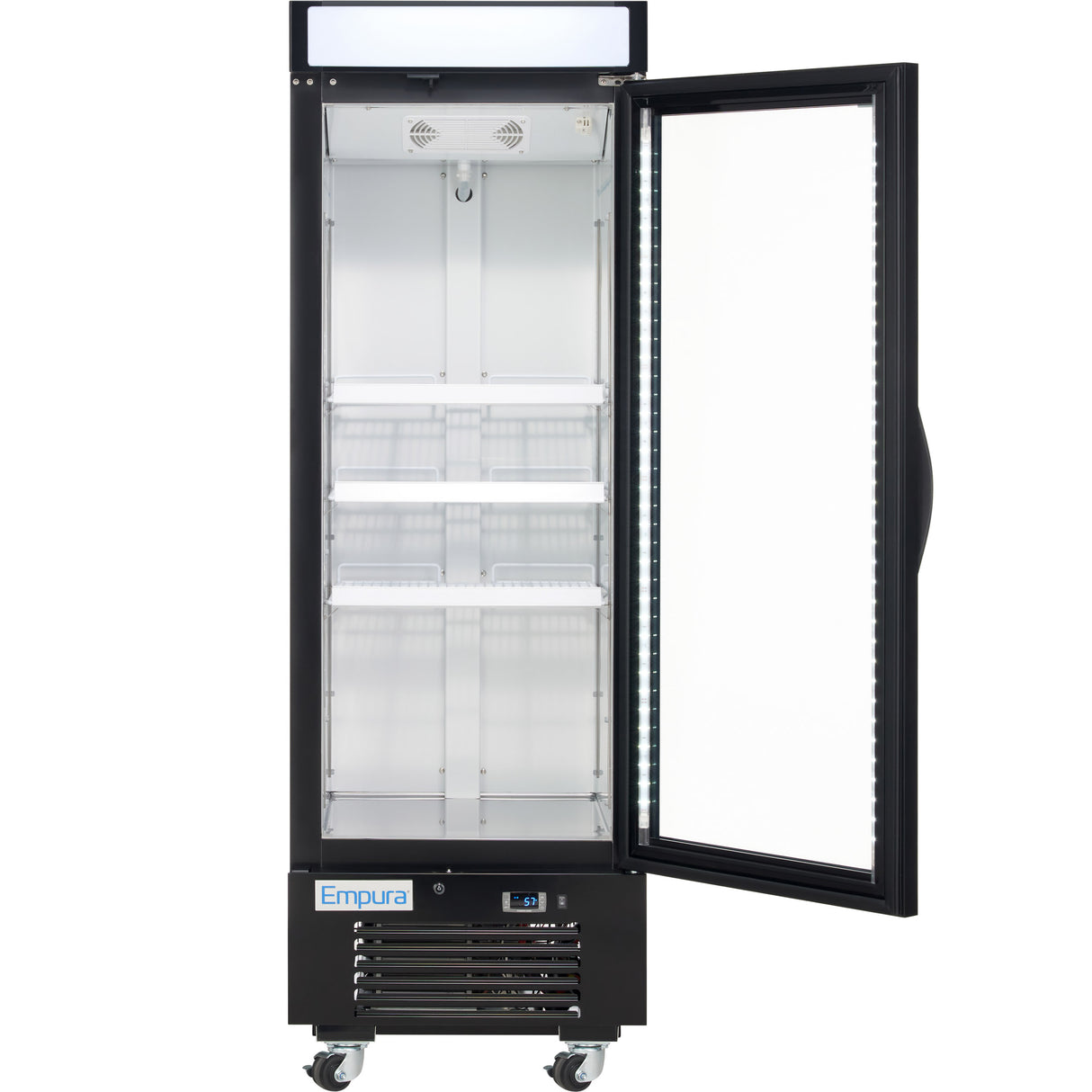 Empura 25" Black Swing Glass Door Merchandiser Freezer with ClearKeeper™ Glass, 12.6 Cu. Ft., LED Lighting, 3 Adjustable Shelves