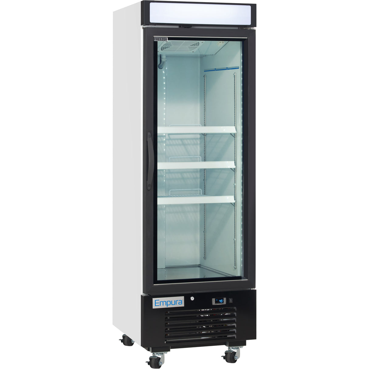 Empura 25" White Swing Glass Door Merchandiser Freezer with ClearKeeper™ Glass, 12.6 Cu. Ft., LED Lighting, 3 Adjustable Shelves