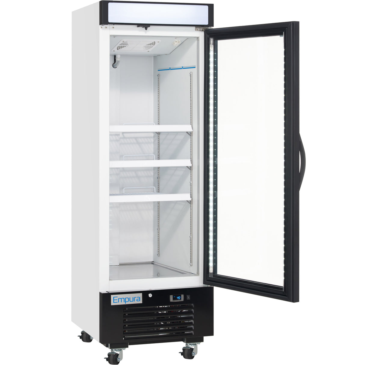 Empura 25" White Swing Glass Door Merchandiser Freezer with ClearKeeper™ Glass, 12.6 Cu. Ft., LED Lighting, 3 Adjustable Shelves