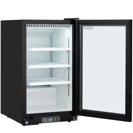 Empura 26" Black Swing Glass Door Countertop Merchandiser Refrigerator with ClearKeeper™ Glass, 7 Cu. Ft., LED Lighting, Automatic Defrost