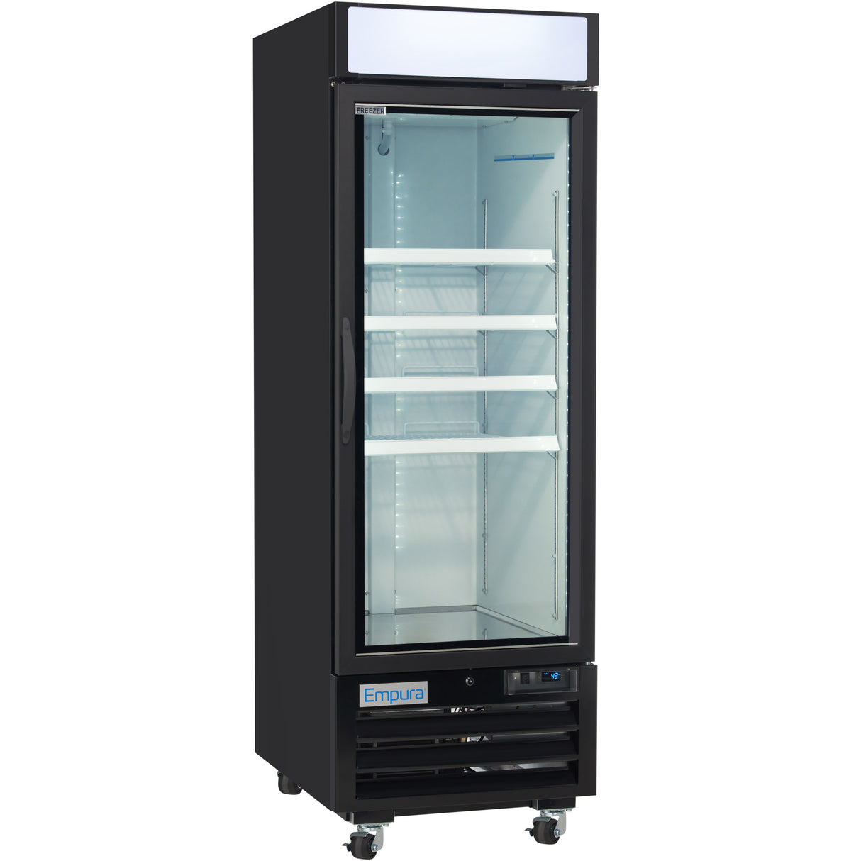 Empura 27" Black Swing Glass Door Merchandiser Freezer with ClearKeeper™ Glass, 19.2 Cu. Ft., LED Lighting, 4 Adjustable Shelves