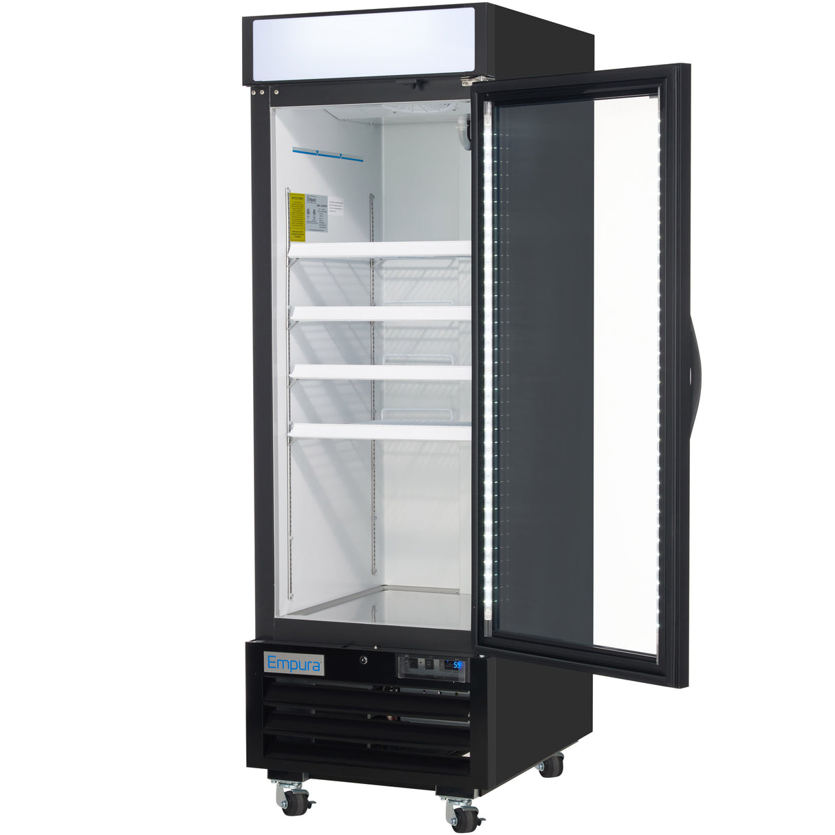 Empura 27" Black Swing Glass Door Merchandiser Freezer with ClearKeeper™ Glass, 19.2 Cu. Ft., LED Lighting, 4 Adjustable Shelves