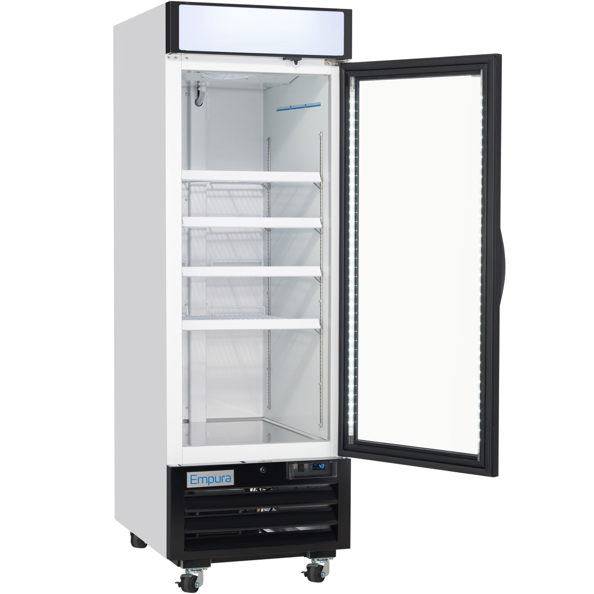 Empura 27" White Swing Glass Door Merchandiser Freezer with ClearKeeper™ Glass, 19.2 Cu. Ft., LED Lighting, 4 Adjustable Shelves