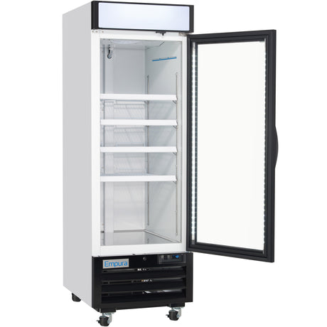 Empura 27" White Swing Glass Door Merchandiser Freezer with ClearKeeper™ Glass, 19.2 Cu. Ft., LED Lighting, 4 Adjustable Shelves