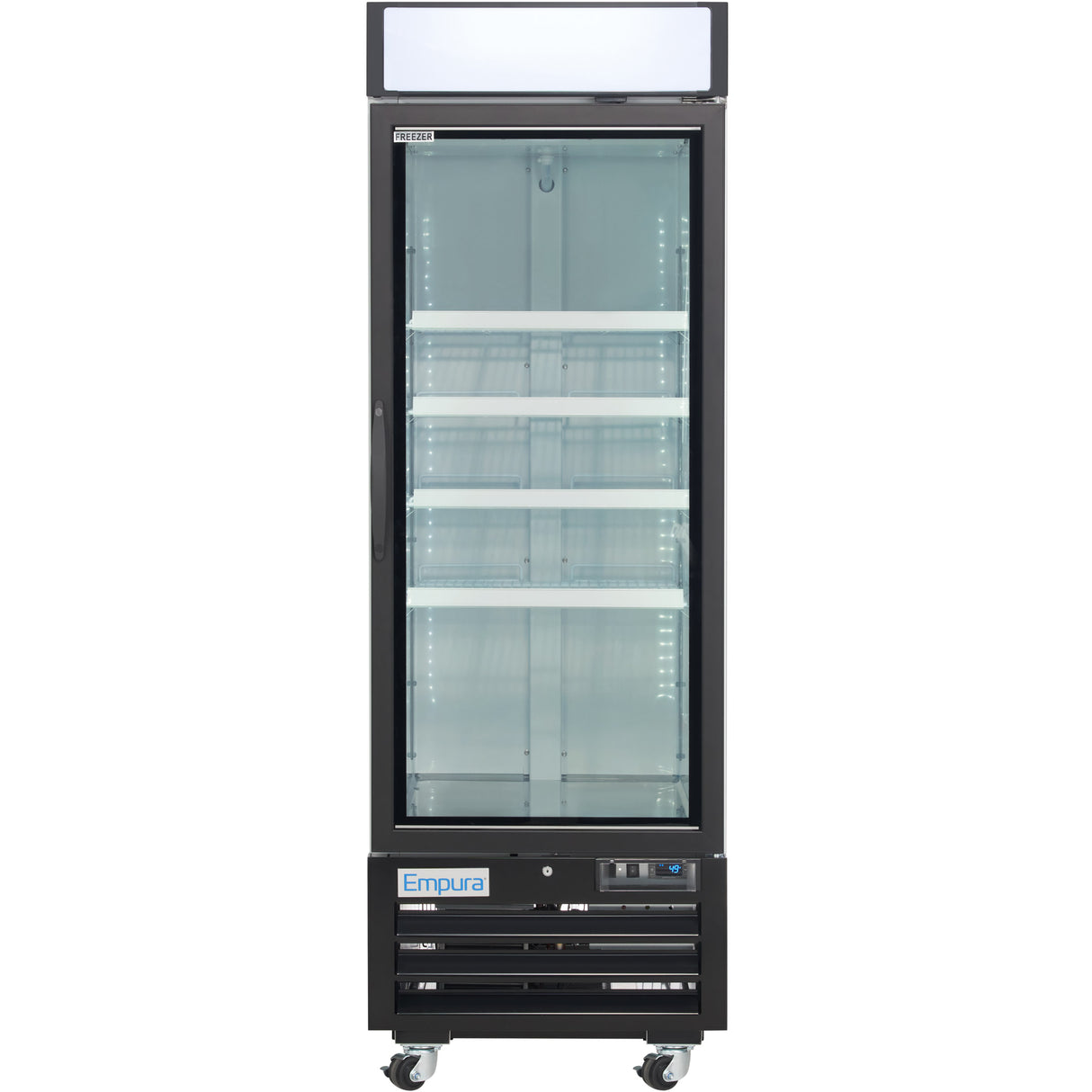 Empura 27" White Swing Glass Door Merchandiser Freezer with ClearKeeper™ Glass, 19.2 Cu. Ft., LED Lighting, 4 Adjustable Shelves